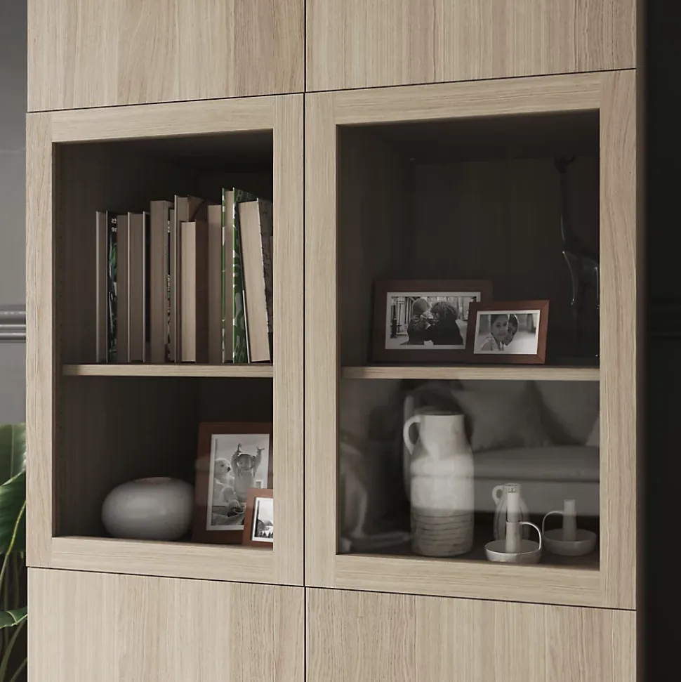 Bibliothèque effet chêne avec 2 portes vitrées GoodHome Atomia H. 225 x L. 100 x P. 47 cm