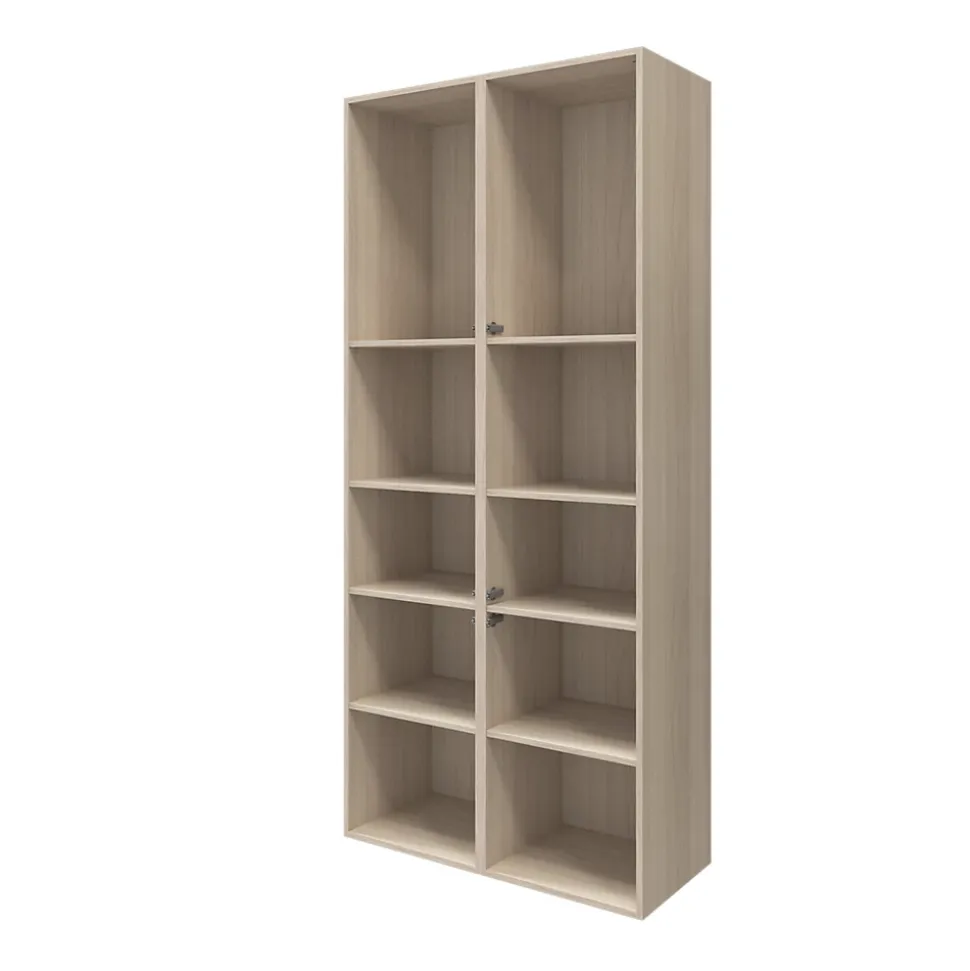 Bibliothèque effet chêne avec 2 portes vitrées GoodHome Atomia H. 225 x L. 100 x P. 47 cm
