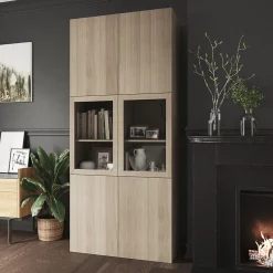 Bibliothèque effet chêne avec 2 portes vitrées GoodHome Atomia H. 225 x L. 100 x P. 47 cm