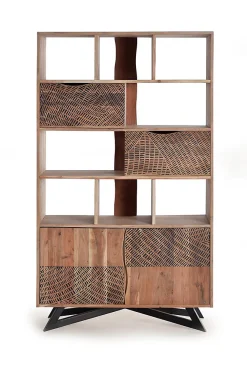 Bibliothèque en bois d'acacia et pieds en métal couleur naturelle