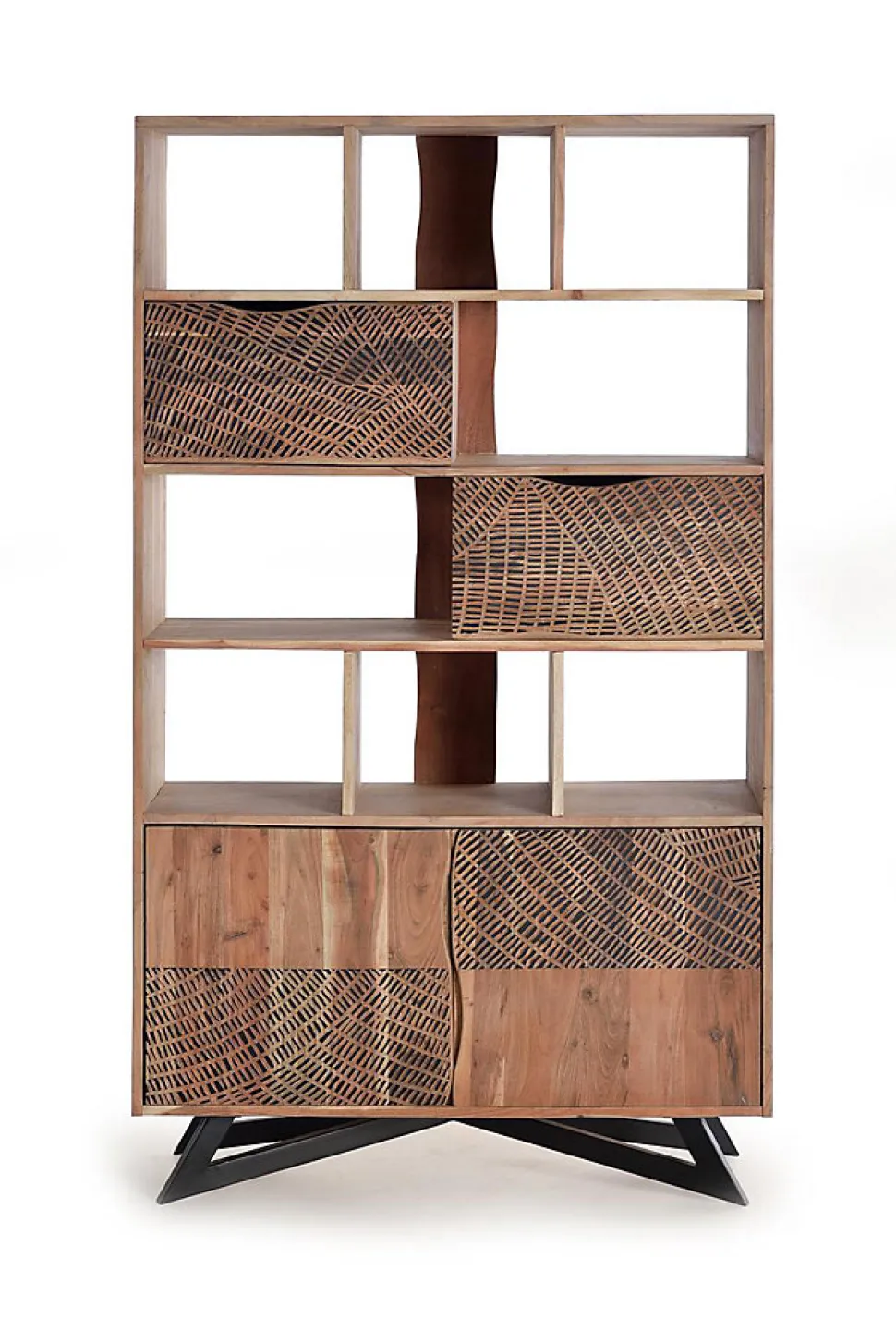 Bibliothèque en bois d'acacia et pieds en métal couleur naturelle