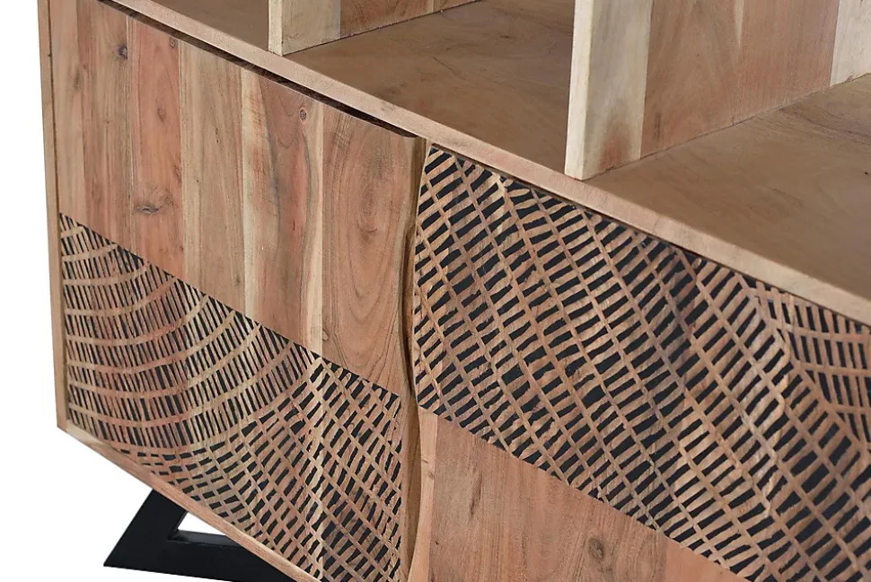 Bibliothèque en bois d'acacia et pieds en métal couleur naturelle