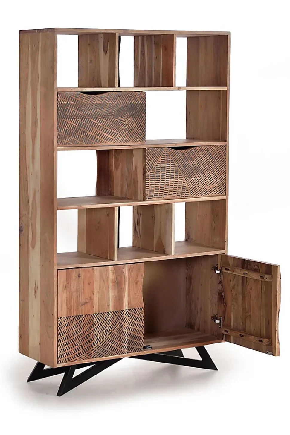 Bibliothèque en bois d'acacia et pieds en métal couleur naturelle