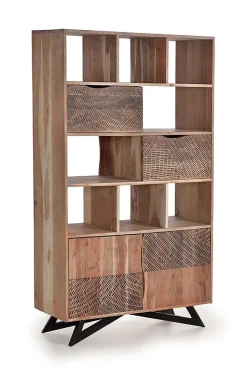 Bibliothèque en bois d'acacia et pieds en métal couleur naturelle