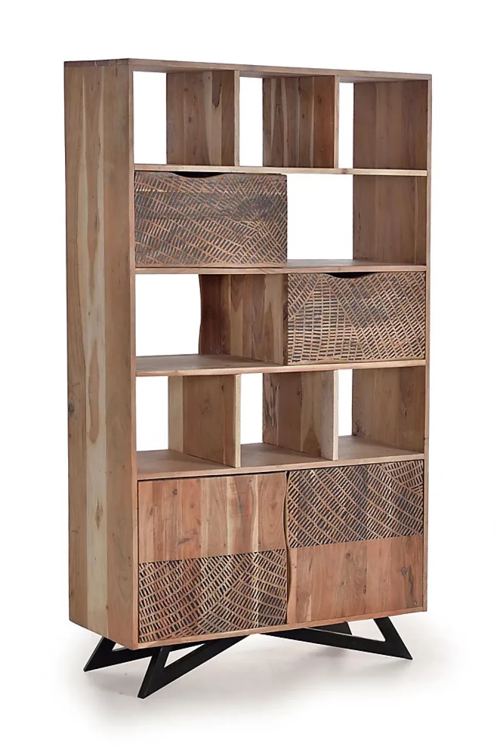 Bibliothèque en bois d'acacia et pieds en métal couleur naturelle