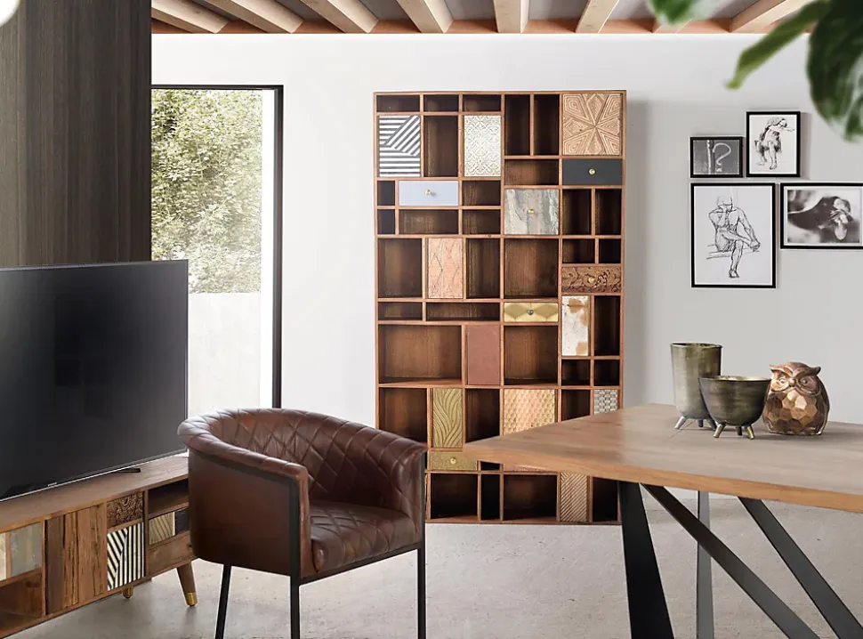 Bibliothèque en bois de manguier couleur noyer clair