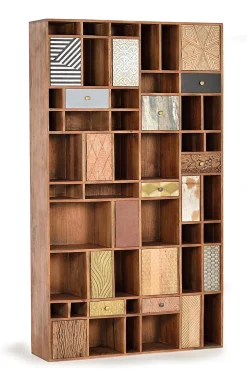 Bibliothèque en bois de manguier couleur noyer clair