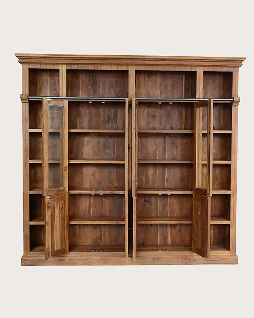 Bibliothèque en bois massif de teck recyclé 250 cm - Uniqka