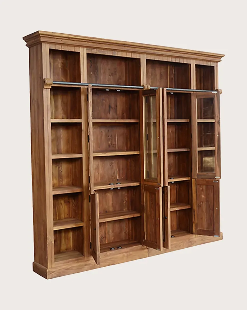 Bibliothèque en bois massif de teck recyclé 250 cm - Uniqka