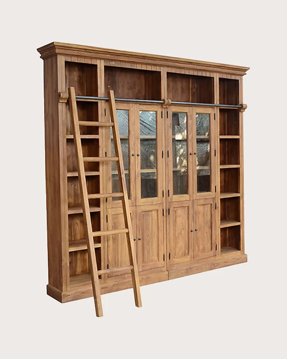 Bibliothèque en bois massif de teck recyclé 250 cm - Uniqka