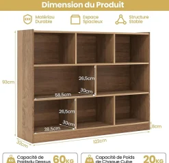 Bibliothèque Enfant 8 Cubes Ouvertes Meuble de Rangement Bibliothèque pour Livres et Jouets Naturel