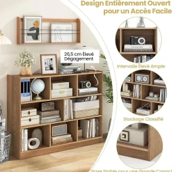 Bibliothèque Enfant 8 Cubes Ouvertes Meuble de Rangement Bibliothèque pour Livres et Jouets Naturel