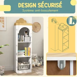 Bibliothèque enfant design nuage - 4 niveaux rangement - bois de pin MDF blanc