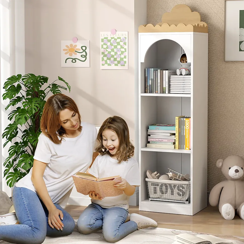Bibliothèque enfant design nuage - 4 niveaux rangement - bois de pin MDF blanc