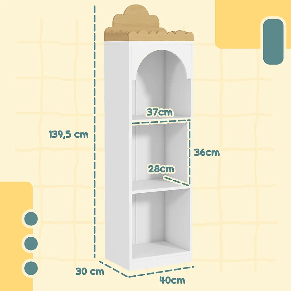 Bibliothèque enfant design nuage - 4 niveaux rangement - bois de pin MDF blanc