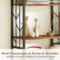 Bibliothèque Géométrique à 6 Niveaux, Structure en Métal et Dispositifs Anti-basculement, 80 x 31 x 180cm (Marron)