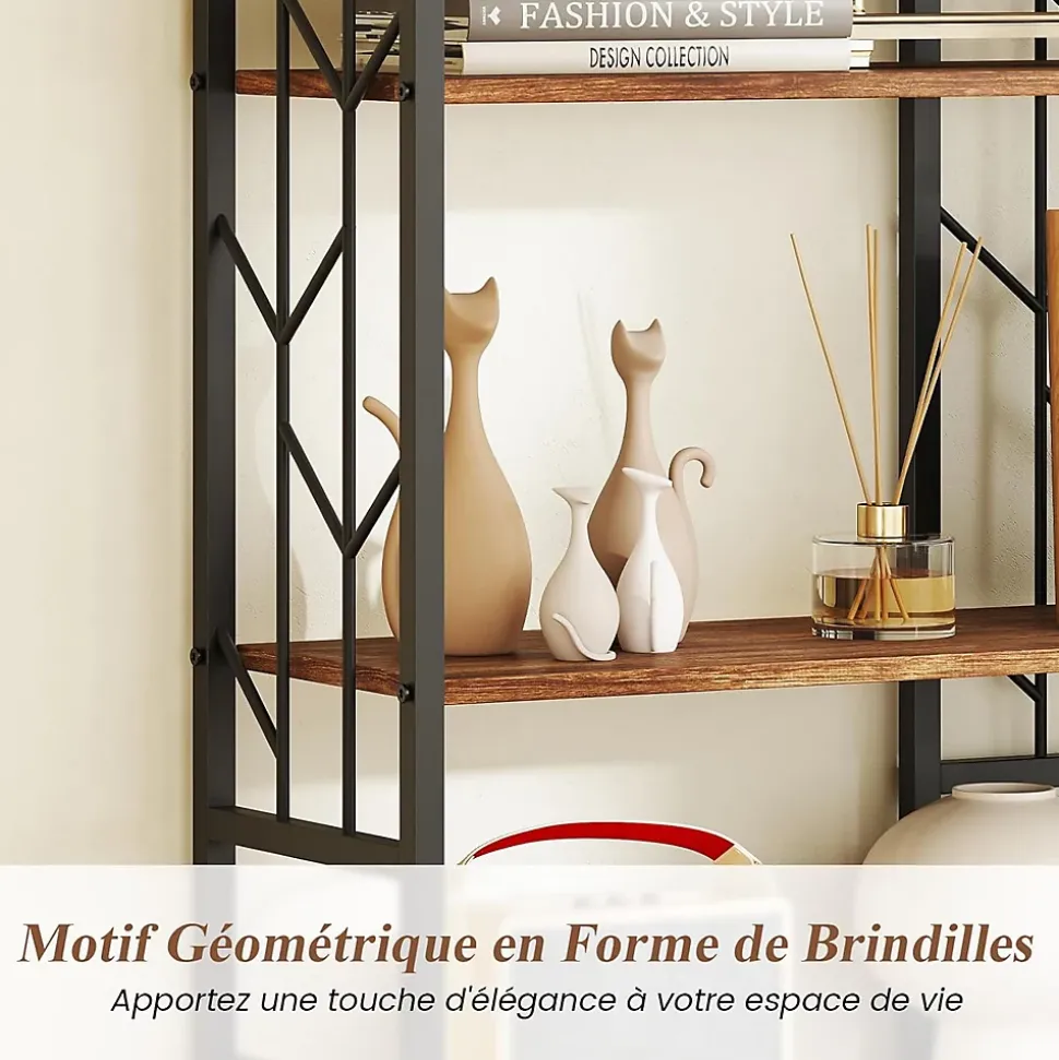 Bibliothèque Géométrique à 6 Niveaux, Structure en Métal et Dispositifs Anti-basculement, 80 x 31 x 180cm (Marron)