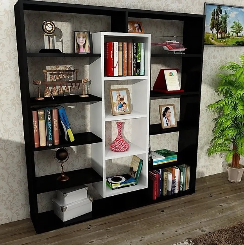 Bibliothèque GRANDE Noir - blanc 125 cm