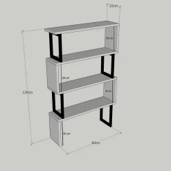 Bibliothèque Haruto, Etagère de bureau, Porte-livre mobile, Librairie, 80x22h128 cm, Noyer