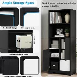 Bibliothèque Haute - Meuble de Rangement Moderne avec Tiroirs et Portes Pour Salon ou Chambre, Spanplatte, 60 x 30 x 160 cm, Noir