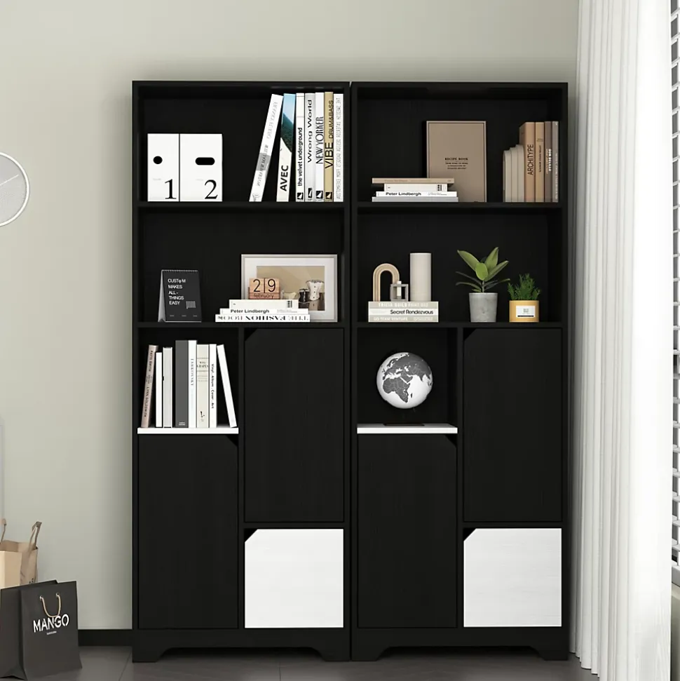 Bibliothèque Haute - Meuble de Rangement Moderne avec Tiroirs et Portes Pour Salon ou Chambre, Spanplatte, 60 x 30 x 160 cm, Noir