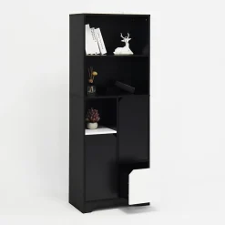 Bibliothèque Haute - Meuble de Rangement Moderne avec Tiroirs et Portes Pour Salon ou Chambre, Spanplatte, 60 x 30 x 160 cm, Noir
