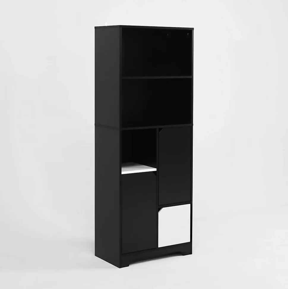 Bibliothèque Haute - Meuble de Rangement Moderne avec Tiroirs et Portes Pour Salon ou Chambre, Spanplatte, 60 x 30 x 160 cm, Noir