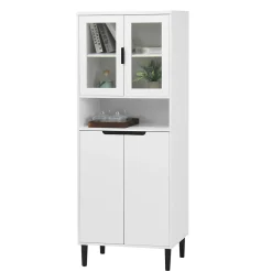 Bibliothèque Haute - Meuble de Rangement avec 4 Portes en Verre Trempé et Étagères Réglables, Spanplatte, 60 x 35 x 160 cm, Blanc