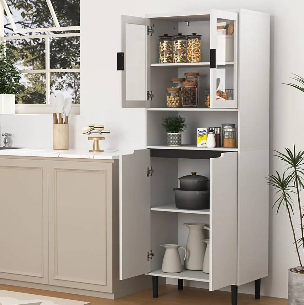 Bibliothèque Haute - Meuble de Rangement avec 4 Portes en Verre Trempé et Étagères Réglables, Spanplatte, 60 x 35 x 160 cm, Blanc