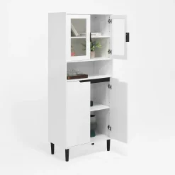 Bibliothèque Haute - Meuble de Rangement avec 4 Portes en Verre Trempé et Étagères Réglables, Spanplatte, 60 x 35 x 160 cm, Blanc