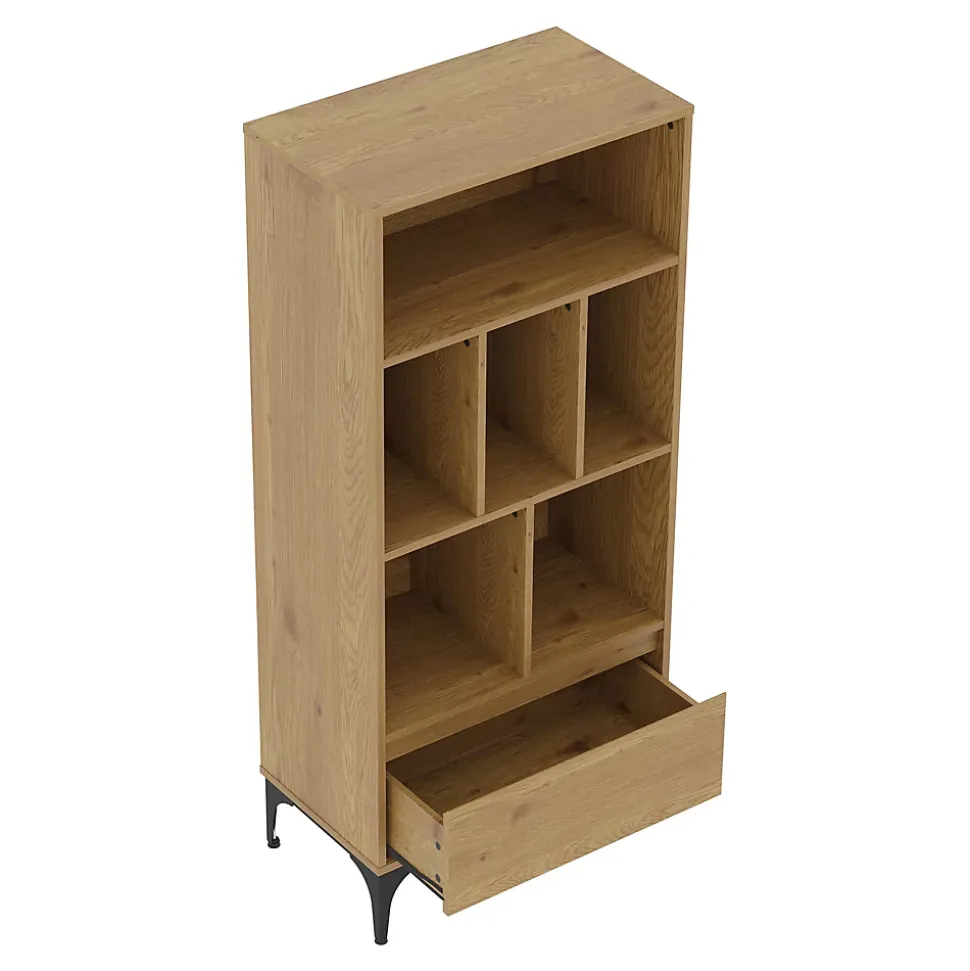 Bibliothèque Kistiandi 137 x 60 x 35 cm effet chêne foncé en.casa