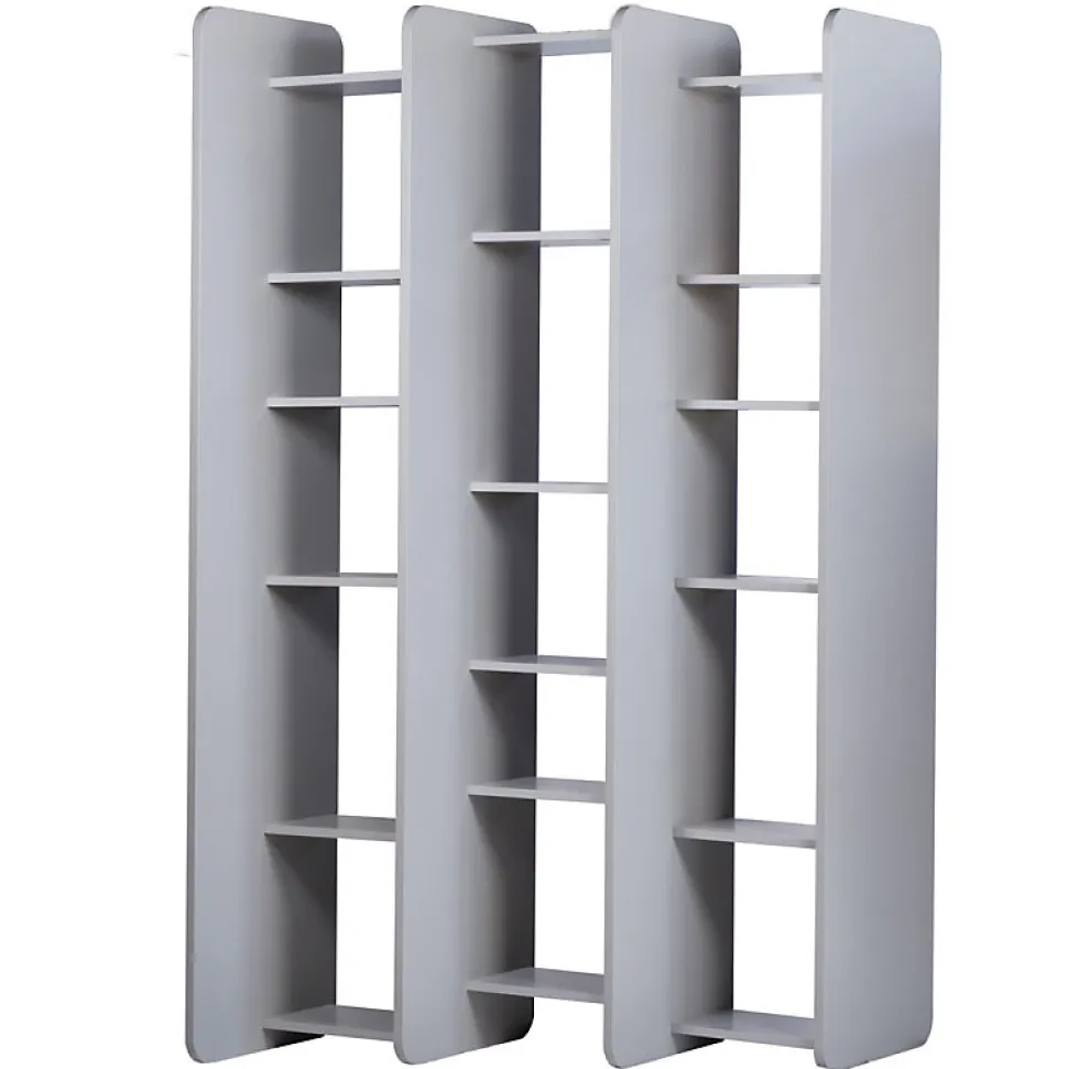 Bibliothèque L.141 cm style paravent gris 18 tablettes - AVALON 8907