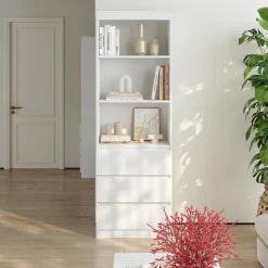 Bibliothèque Les avec 3 tiroirs 180 x 60 x 35 cm blanc en.casa