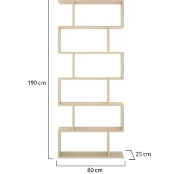 Bibliothèque Misma, Etagère de bureau polyvalente, Bibliothèque avec 5 étagères, 80x25h190 cm, Chêne