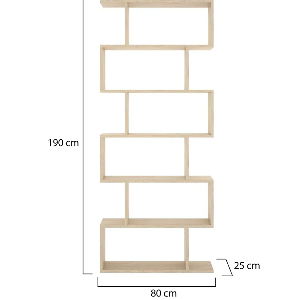 Bibliothèque Misma, Etagère de bureau polyvalente, Bibliothèque avec 5 étagères, 80x25h190 cm, Chêne
