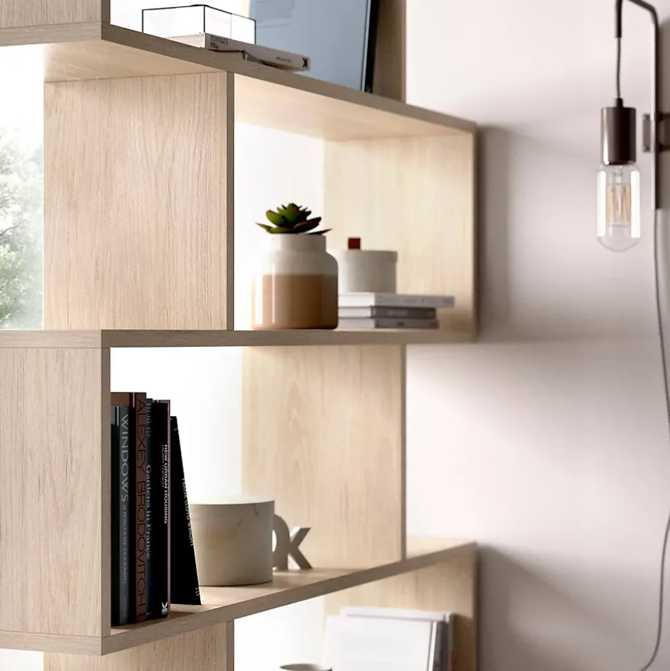 Bibliothèque Misma, Etagère de bureau polyvalente, Bibliothèque avec 5 étagères, 80x25h190 cm, Chêne