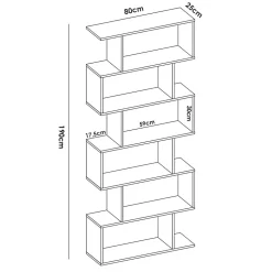 Bibliothèque Misma, Etagère de bureau polyvalente, Bibliothèque avec 5 étagères, 80x25h190 cm, Chêne