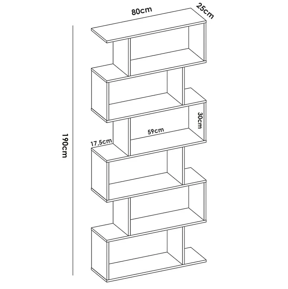 Bibliothèque Misma, Etagère de bureau polyvalente, Bibliothèque avec 5 étagères, 80x25h190 cm, Chêne