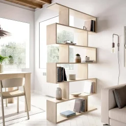 Bibliothèque Misma, Etagère de bureau polyvalente, Bibliothèque avec 5 étagères, 80x25h190 cm, Chêne