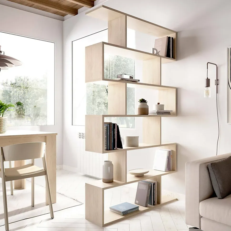 Bibliothèque Misma, Etagère de bureau polyvalente, Bibliothèque avec 5 étagères, 80x25h190 cm, Chêne