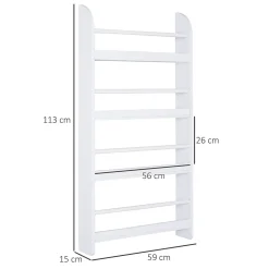 Bibliothèque murale 4 étagères avec barres supports - 59 x 12 x 113 cm - MDF bois blanc