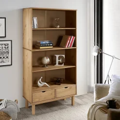 Bibliothèque OTTA avec 2 tiroirs Marron Bois massif pin vidaXL