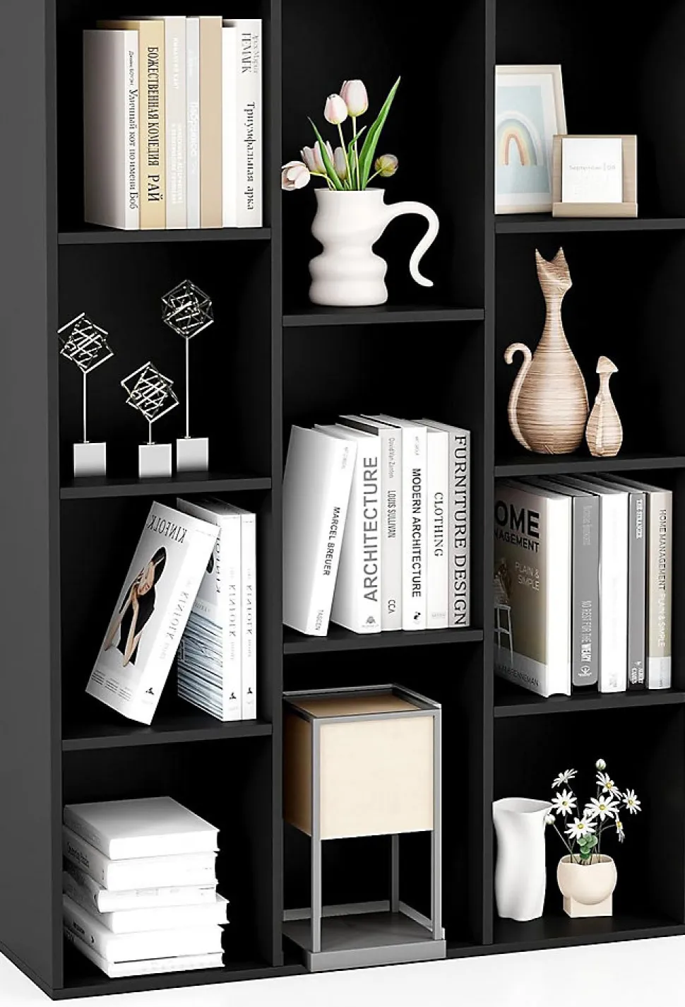 Bibliothèque Ouverte à 11 Cubes, avec Kits Anti-basculement, Position Verticale ou Horizontale, (Noir)
