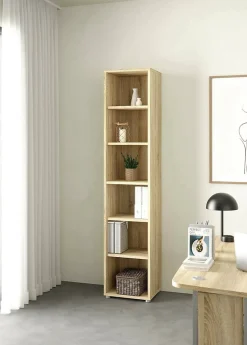 Bibliothèque Pabuk, Etagère de bureau, Porte-livre mobile, Librairie, 47x40 h222 cm, Chêne
