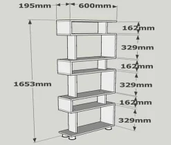 Bibliothèque Panopea, Etagère de bureau, Porte-livre mobile, Librairie, 60x20h165 cm, Blanc et Noyer