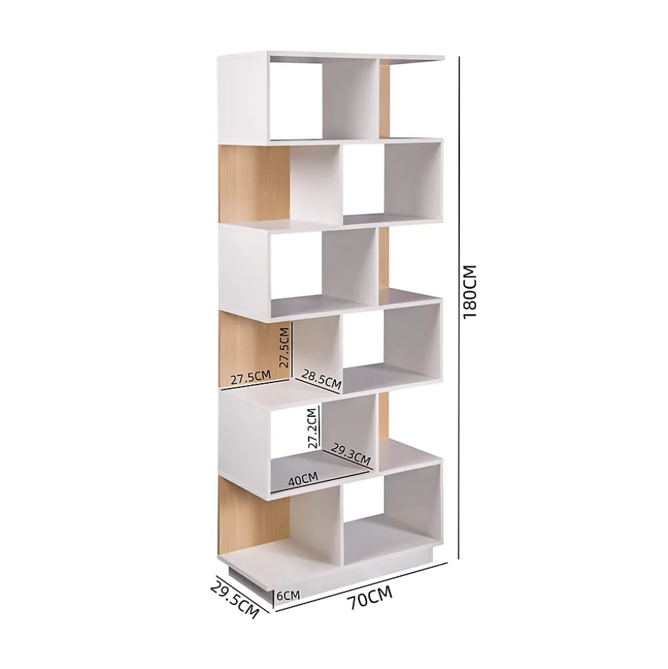 Bibliothèque Rebecca Mobili Silene 180x70x29,5 Aggloméré Blanc Marron Clair Moderne