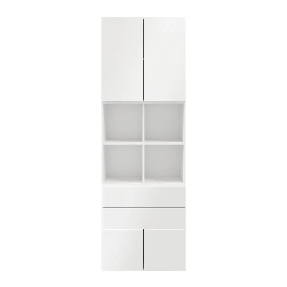 Bibliothèque semi ouverte blanche 4 portes 2 tiroirs GoodHome Atomia H. 225 x L. 75 x P. 37 cm