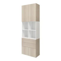Bibliothèque semi ouverte effet chêne et blanche 4 portes 2 tiroirs GoodHome Atomia H. 225 x L. 75 x P. 37 cm