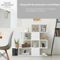 Bibliothèque sur Pied à 4 Niveaux, Meuble de Rangement en Forme Irrégulière 120x19,5x109cm Blanc