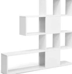 Bibliothèque sur Pied à 4 Niveaux, Meuble de Rangement en Forme Irrégulière 120x19,5x109cm Blanc